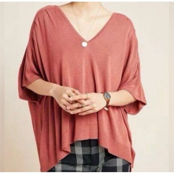 anthropologie Sweater Womens XS Oversized Clara KnitBlock Pullover Short Sleeve - Picture 1 of 14